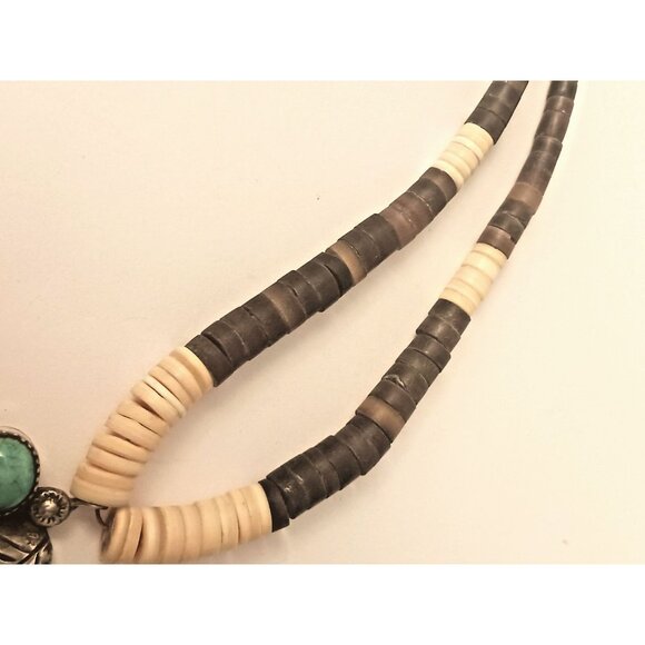 Native American Navajo Turquoise Claw Pendant on bone Heishe Necklace (1608) - Picture 7 of 7